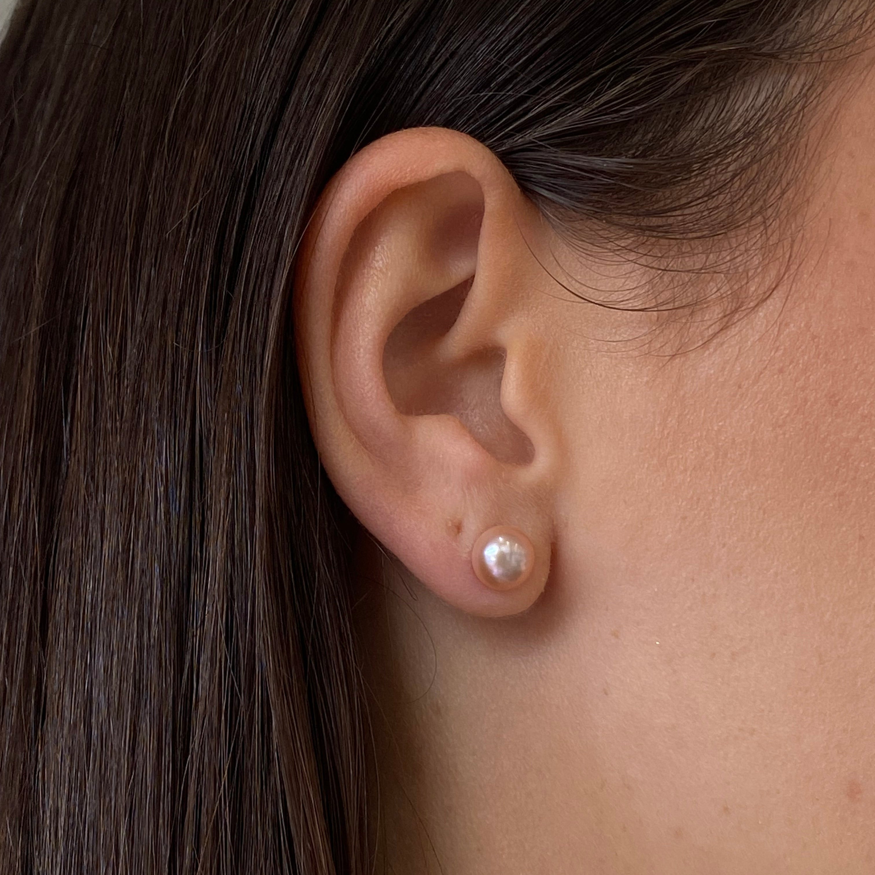 8mm pink pearl studs set in gold vermeil
