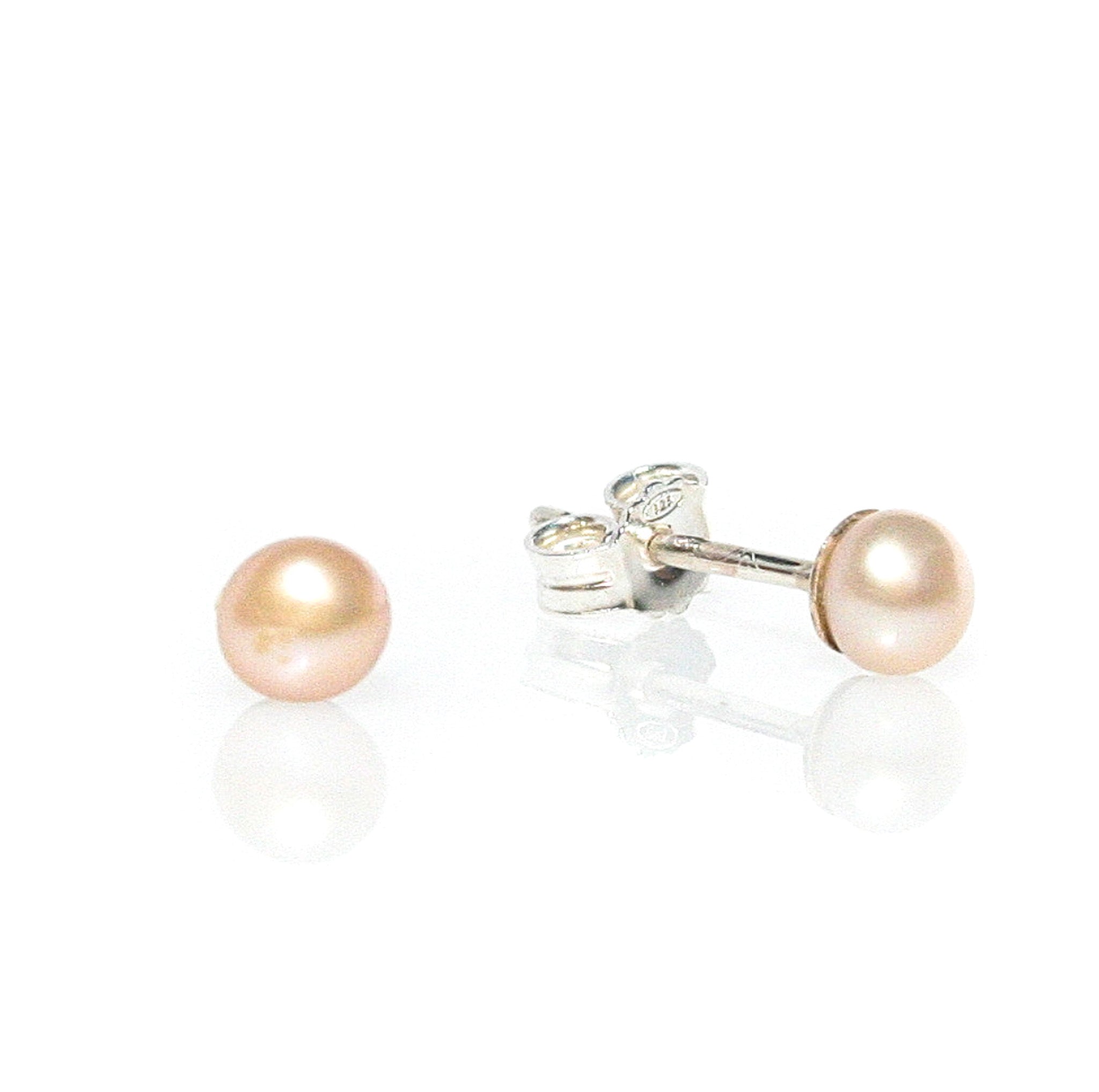 dainty small pink pearl studs