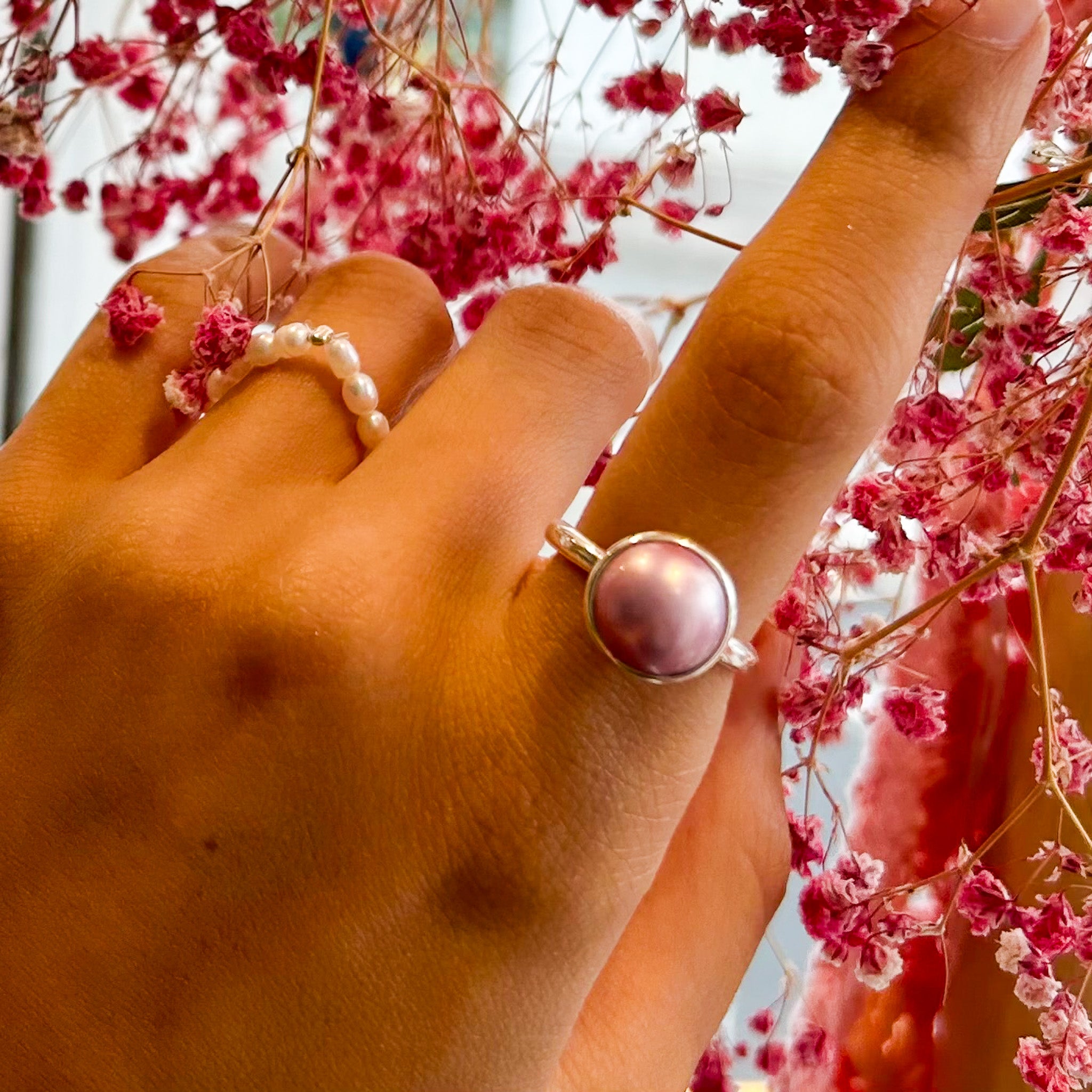 sunset pink mabe ring