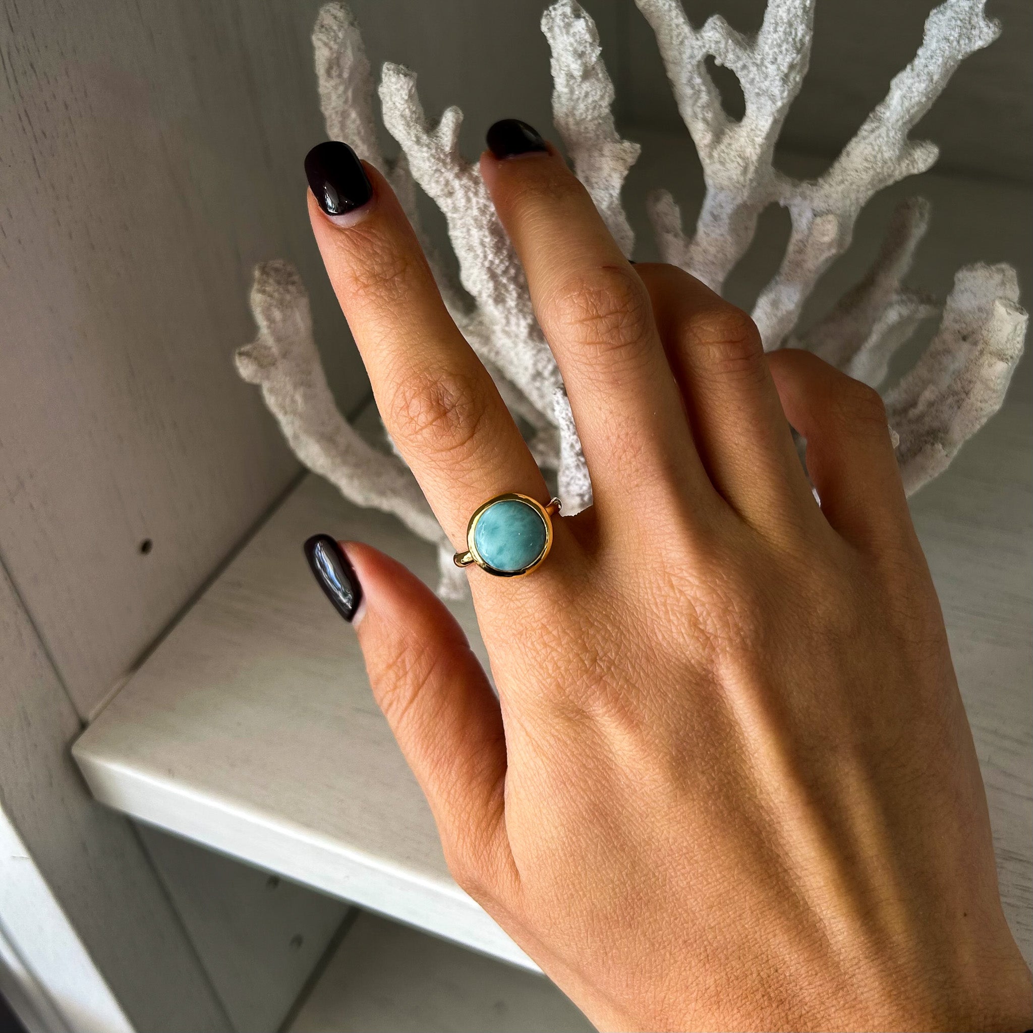 round larimar ring in gold