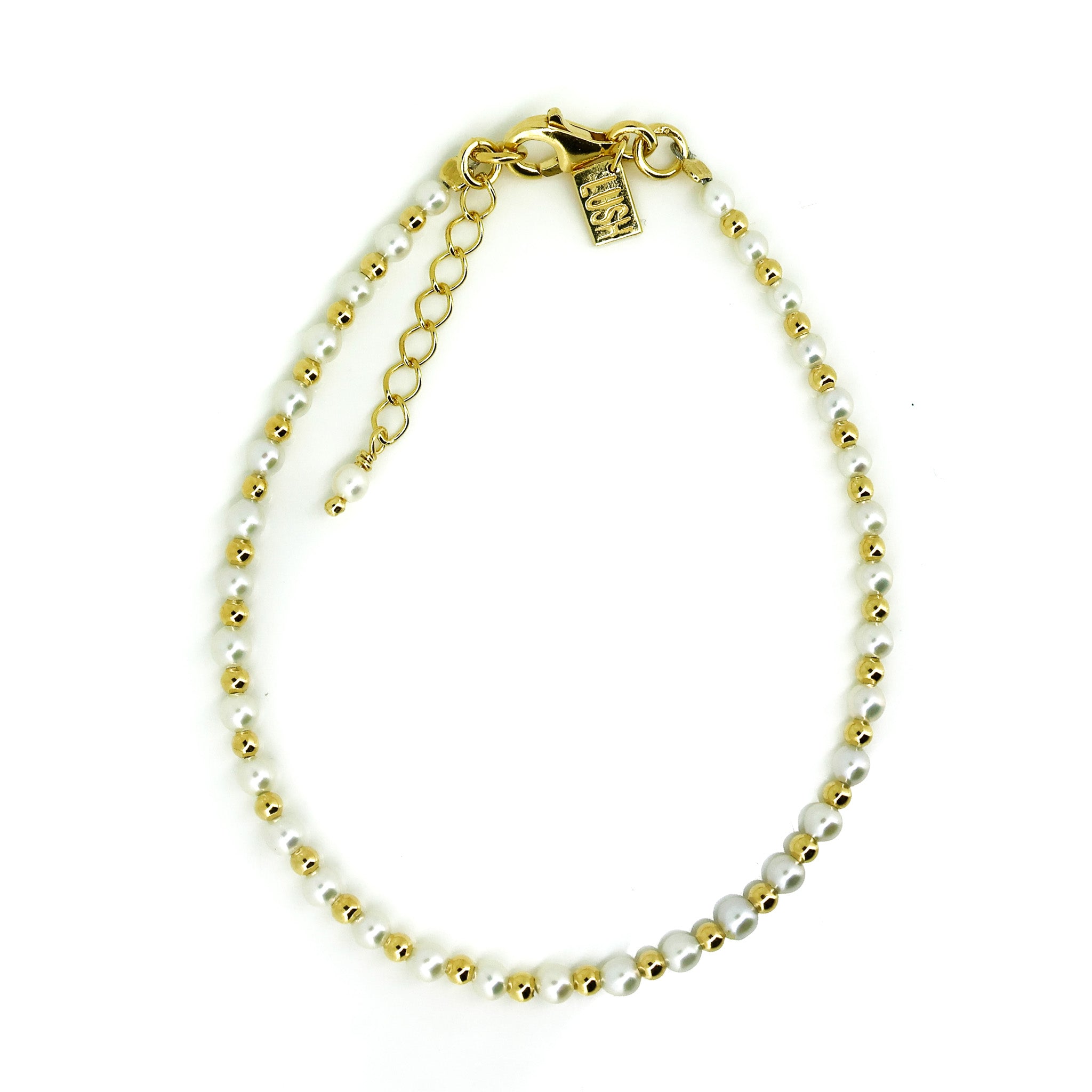 beaded pearl and gold bracelet