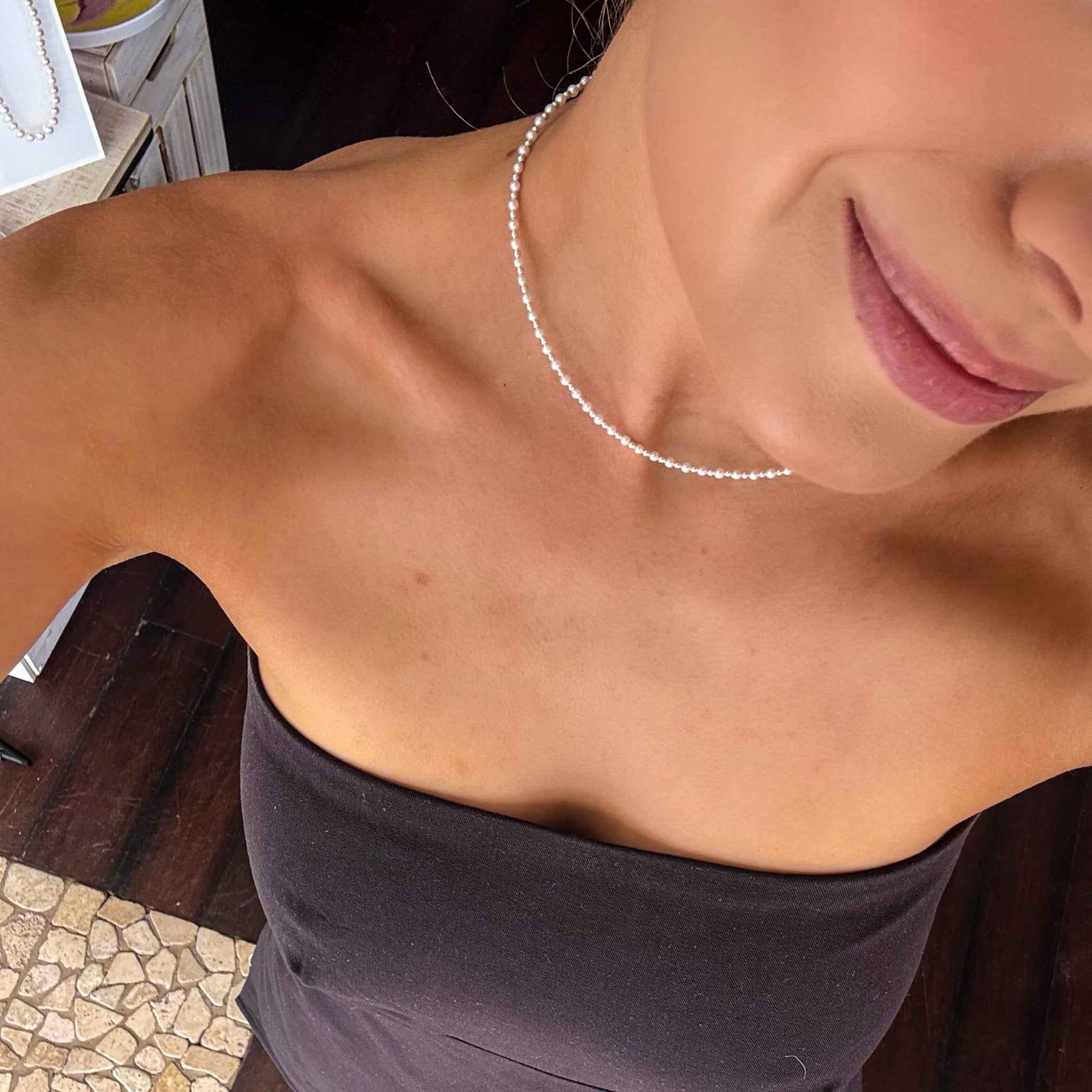 dainty beaded pearl and silver necklace
