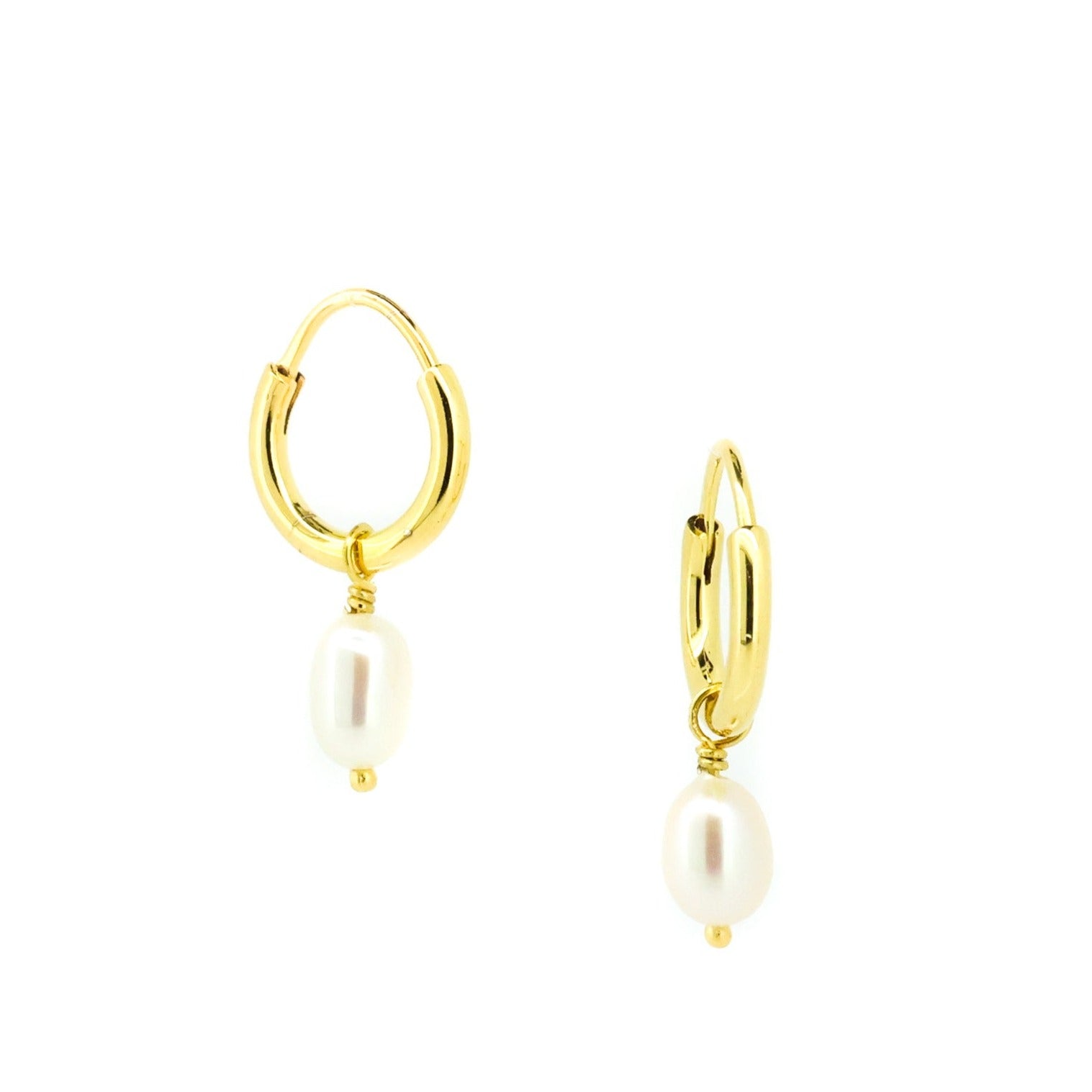 gold sleeper earrings with pearl