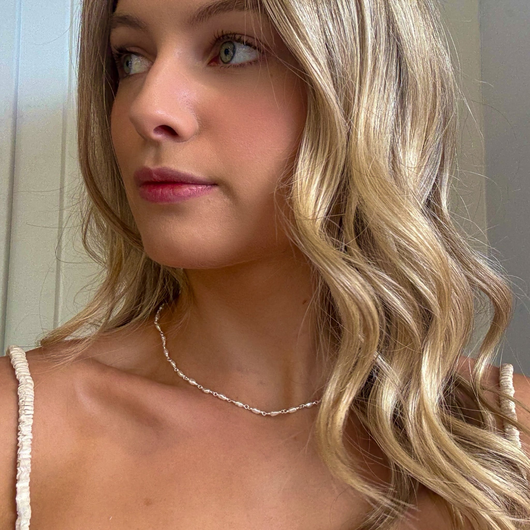 dainty pearl and silver necklace