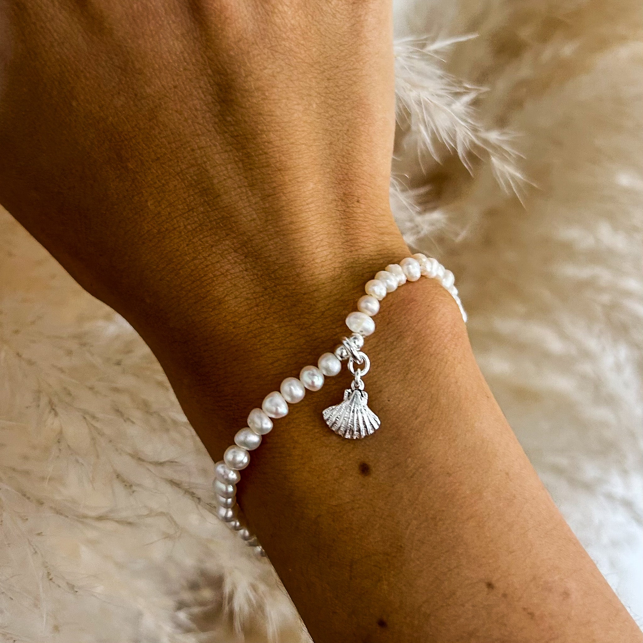 Seed Pearl Stretch Bracelet Shell Charm | Coastal Luxe Australian Jewellery | Broome Inspired