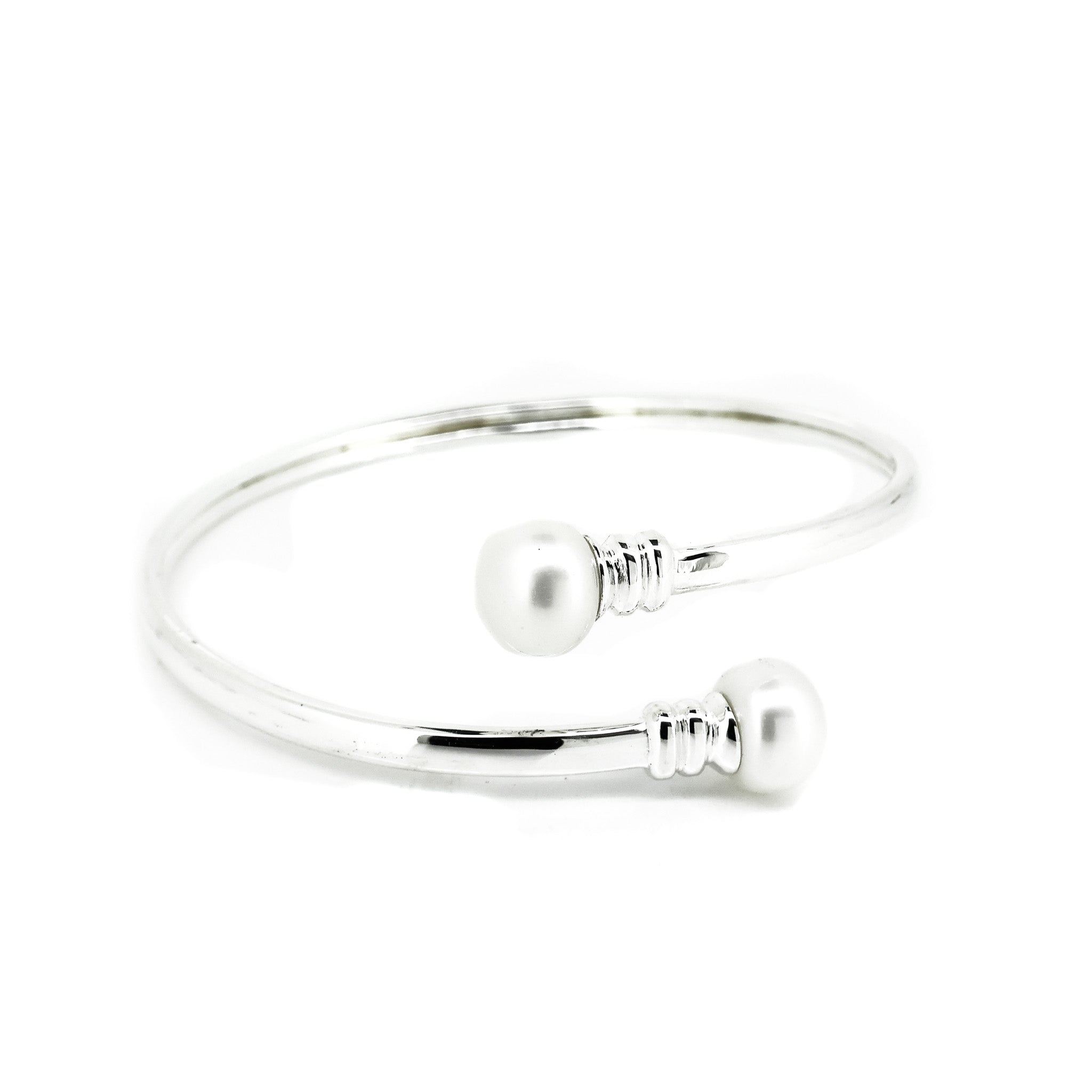 sterling silver spiral cuff with pearl detail at ends