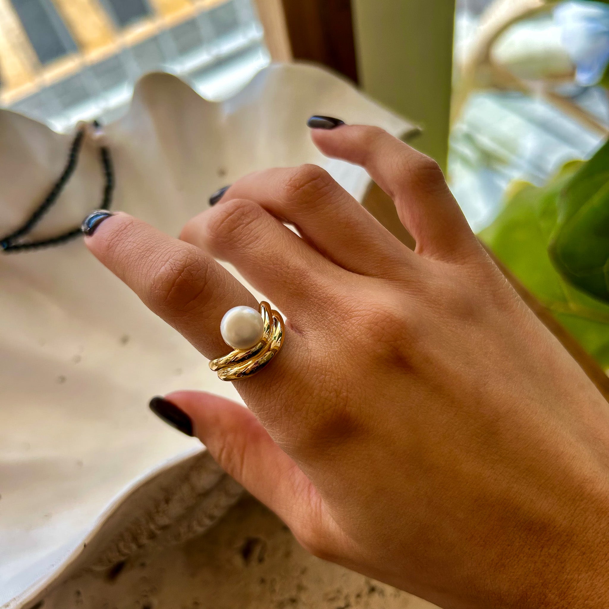 coastal inspired staircase to the moon brome gold ring