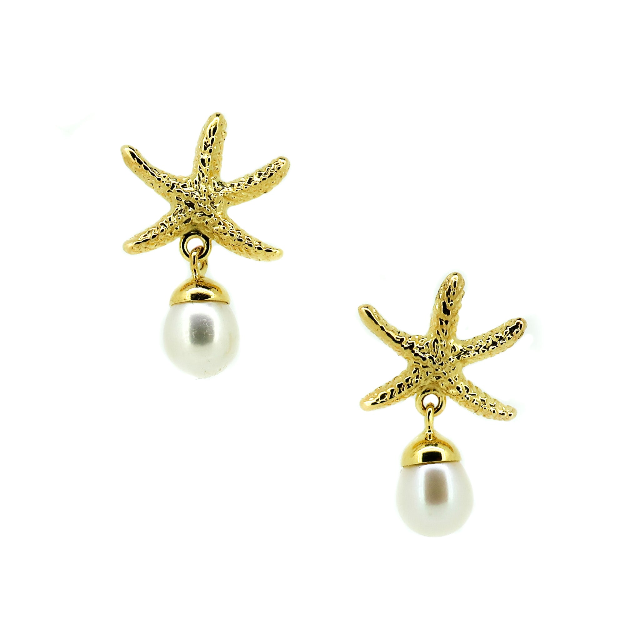 gold starfish studs with pearl