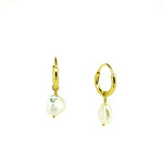 Gold hoop earrings with keshi pearl 