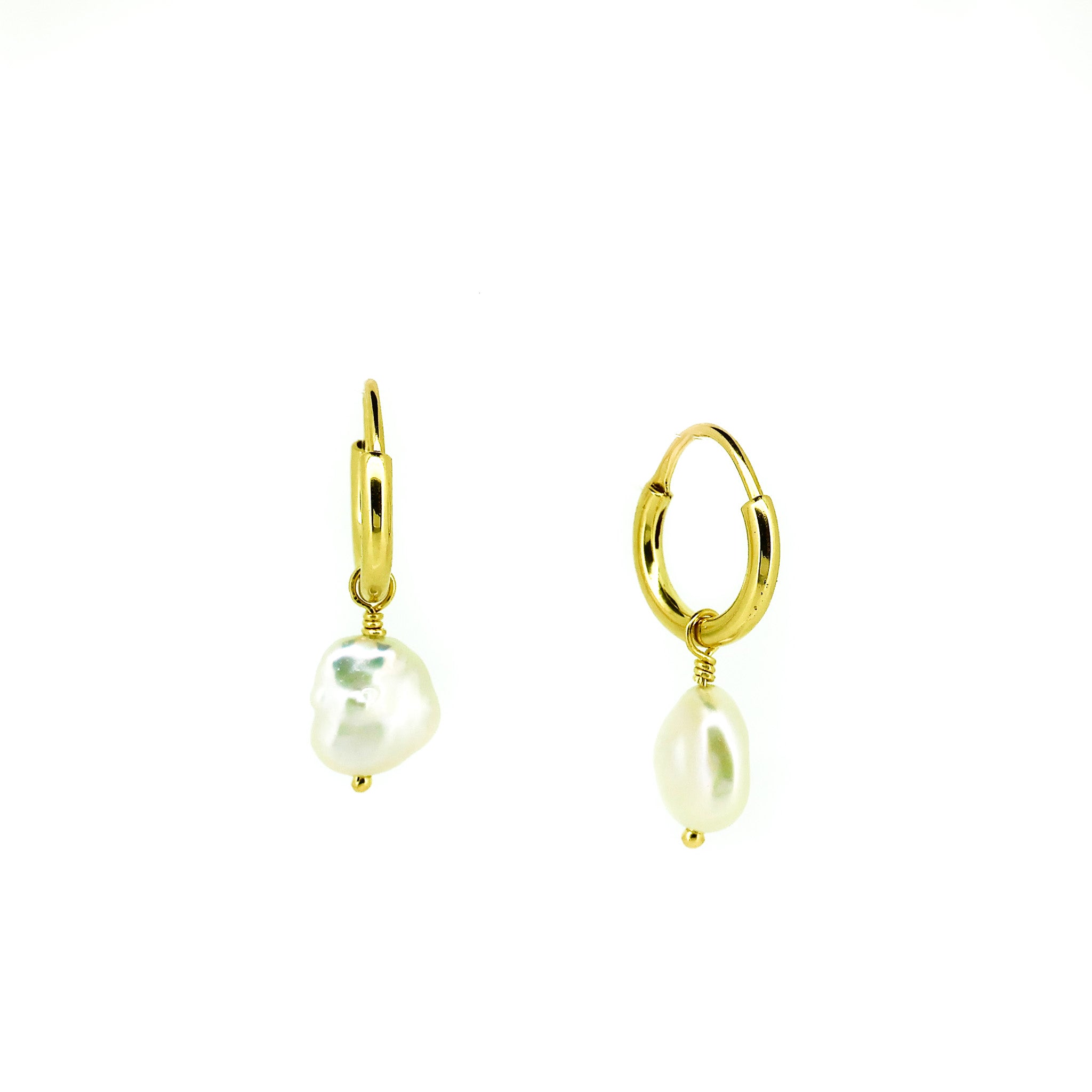 Gold hoop earrings with keshi pearl 