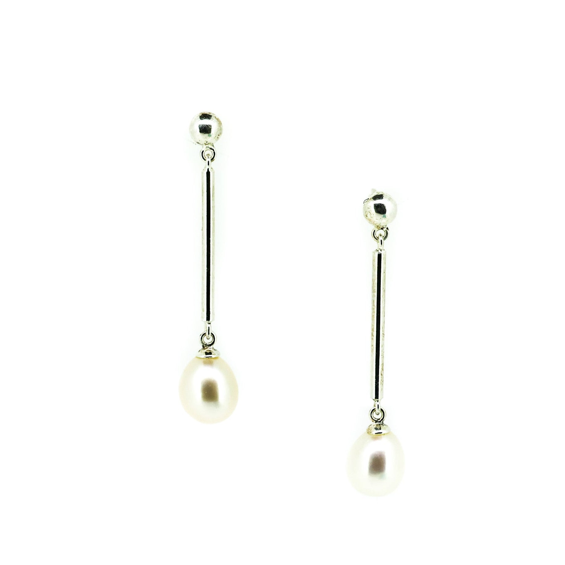 Strling silver stud earrings with a freshwater pearl dangle