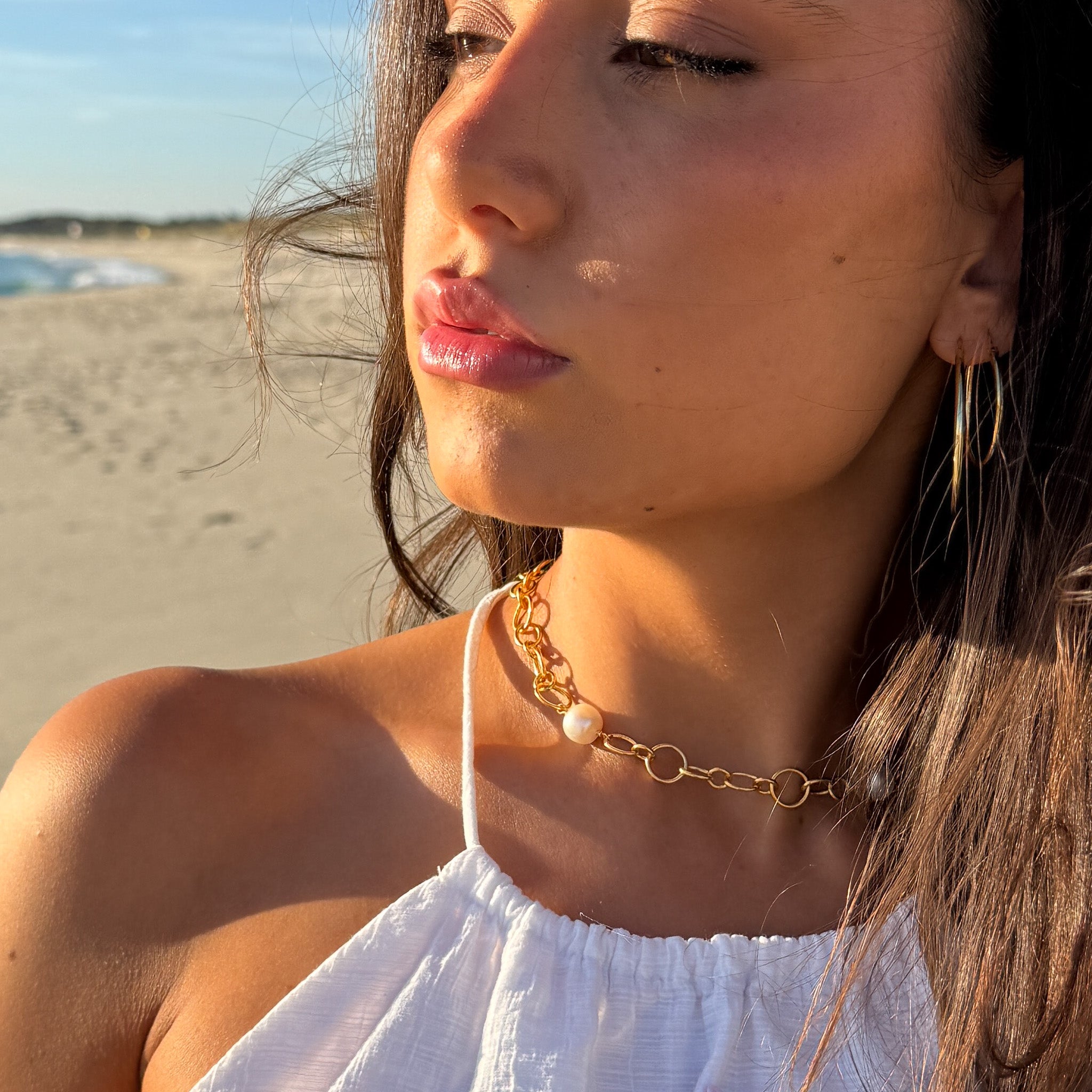 heavy link pearl necklace