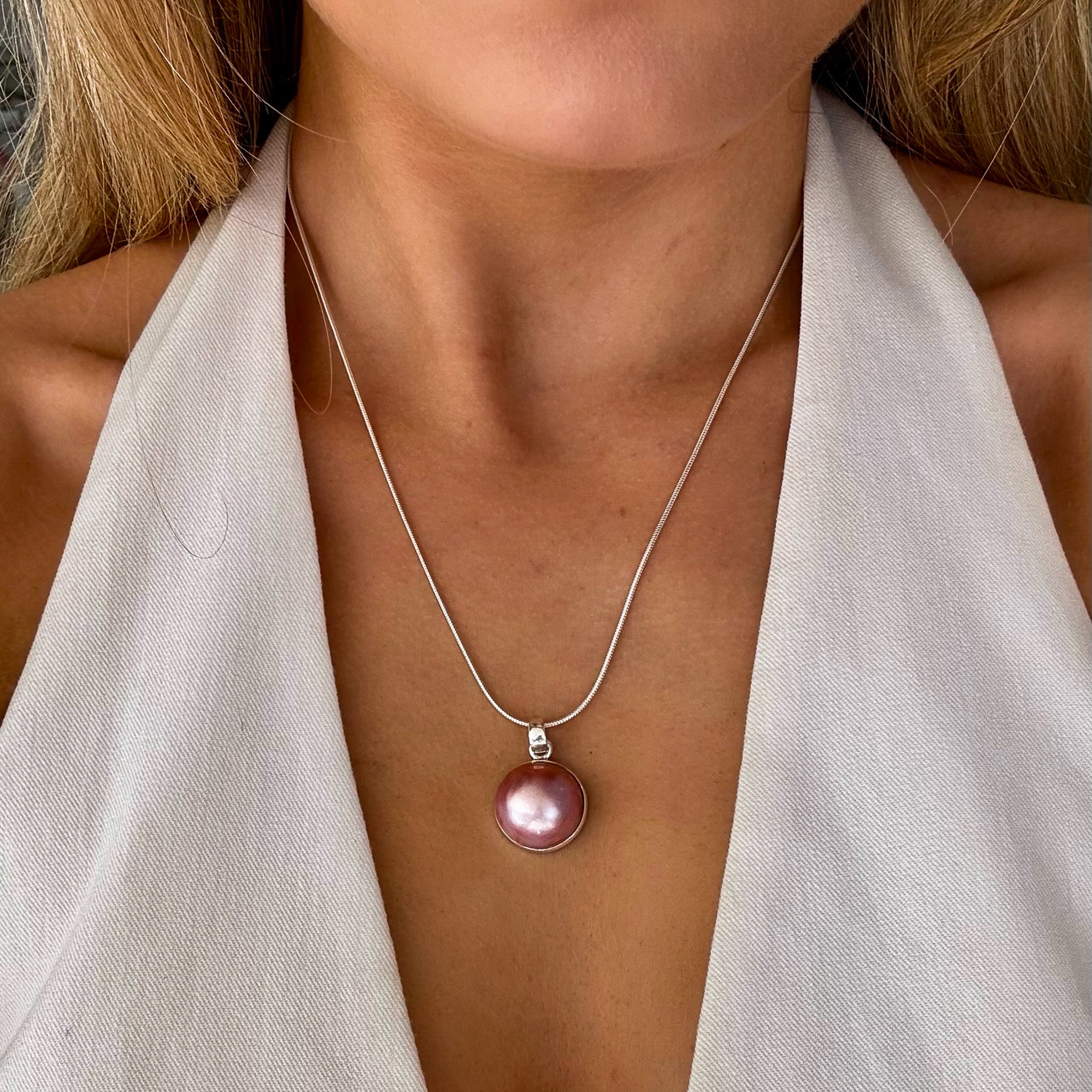 pink mabe pearl pendant