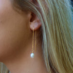 gold pearl thread earrings