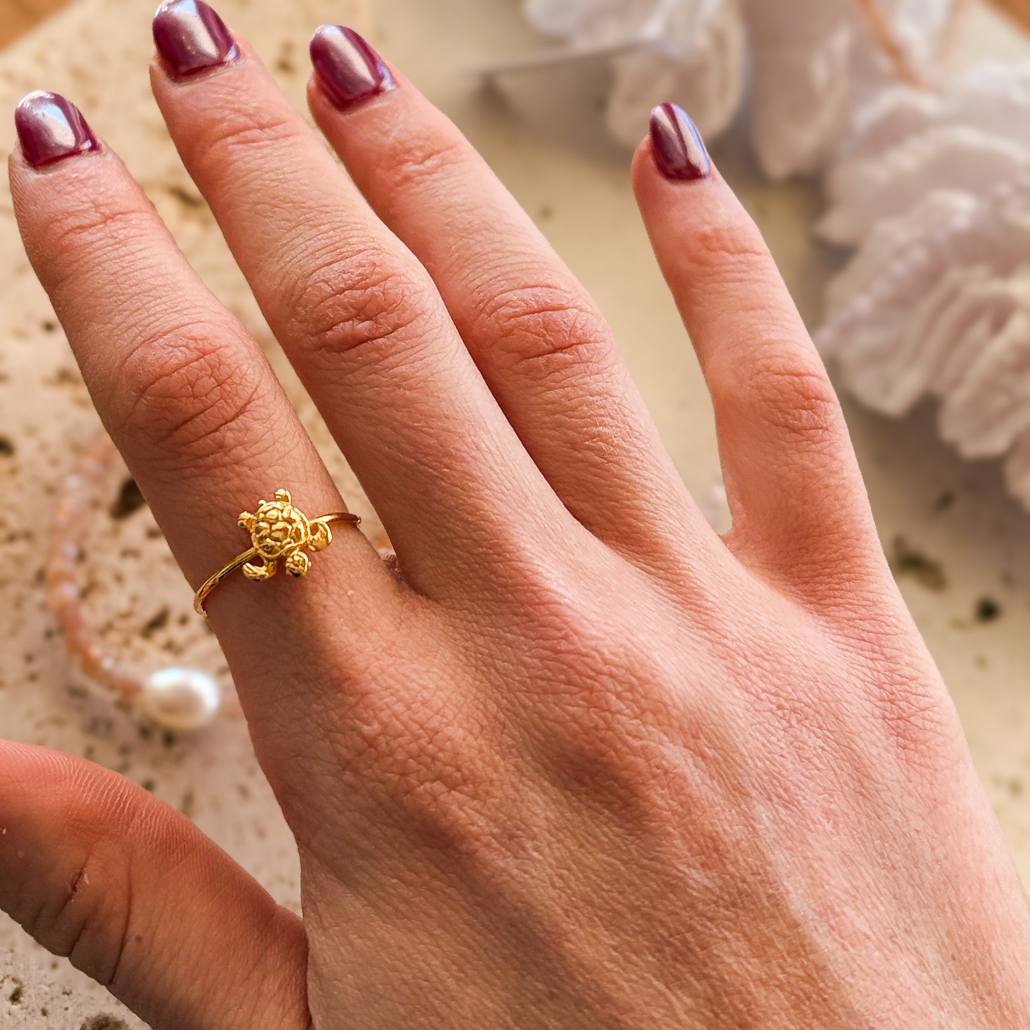 dainty gold turtle ring