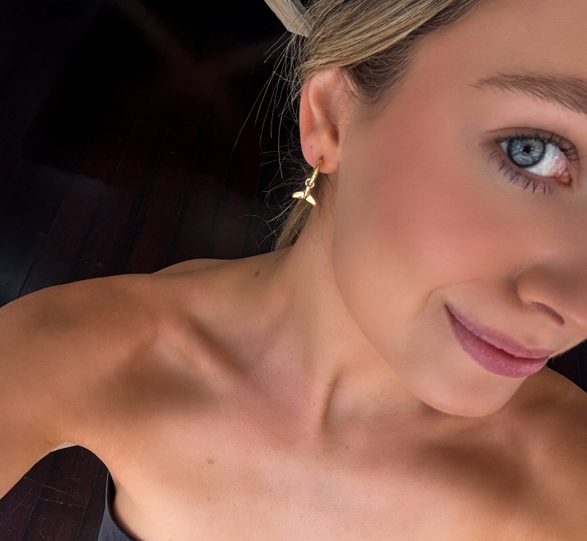 whale tail earrings in gold