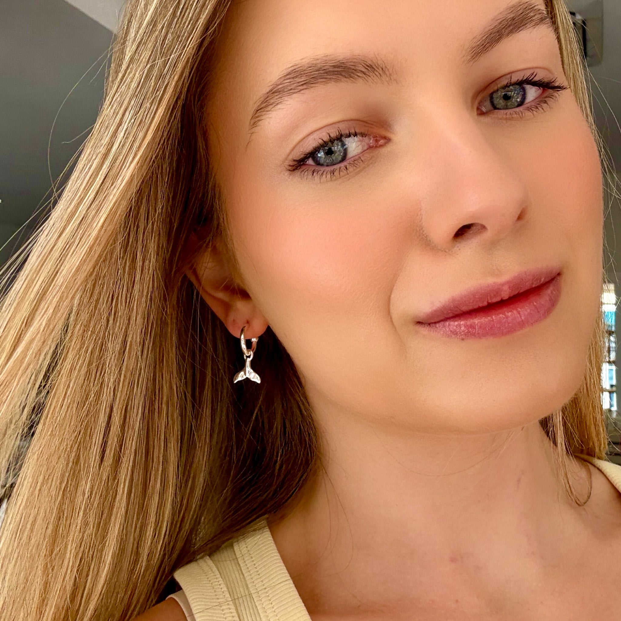 whale tail earrings in silver