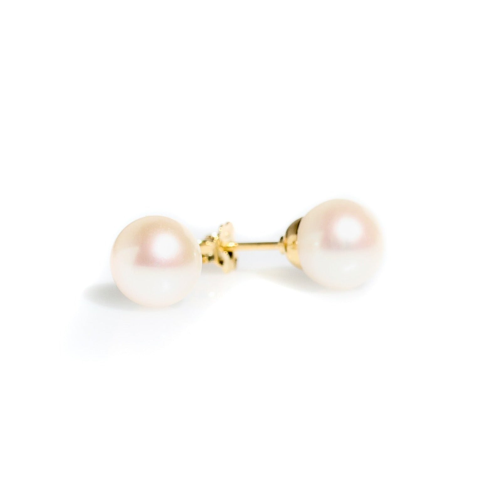 white pearl studs set in gold