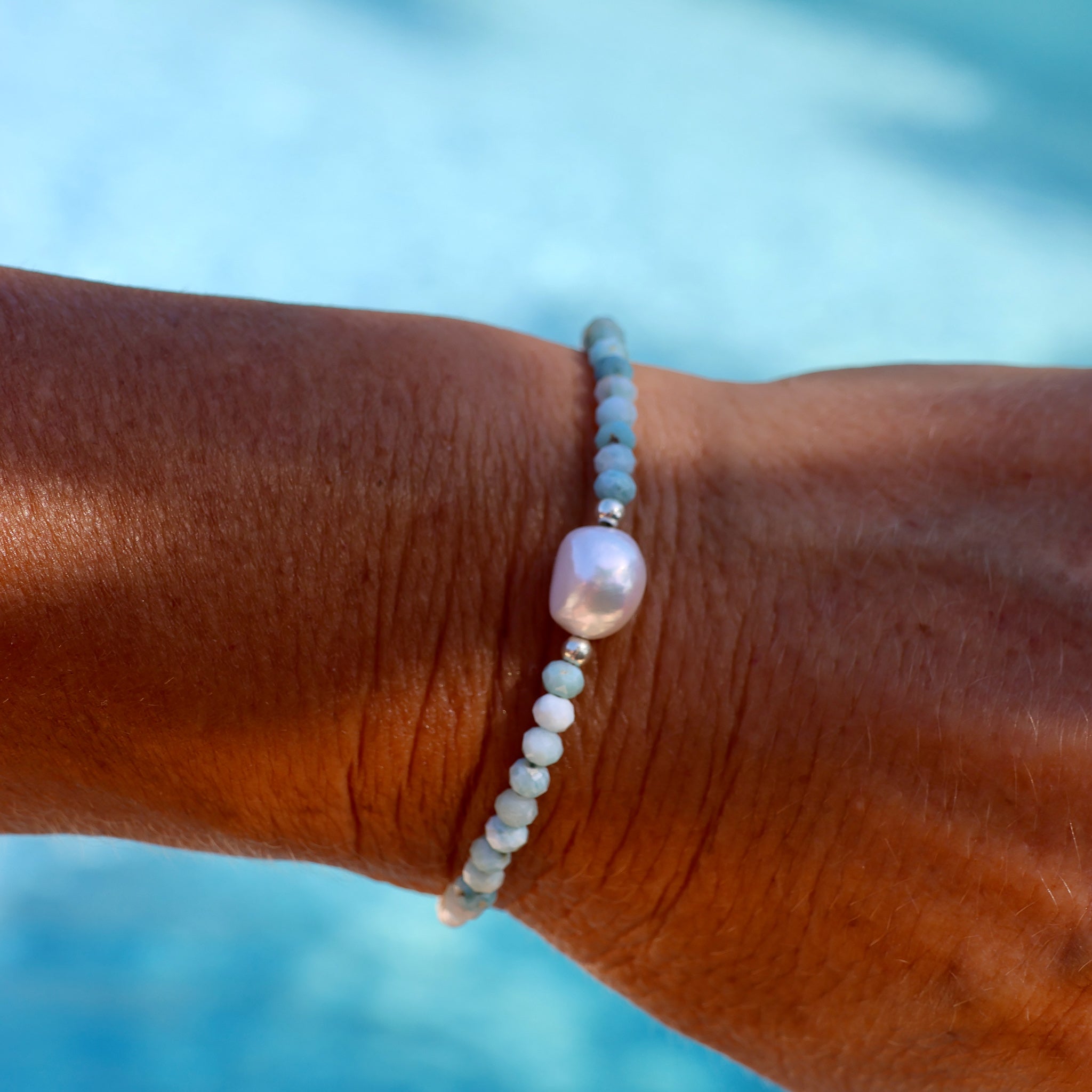 blue lagoon keshi pearl larimar bracelet