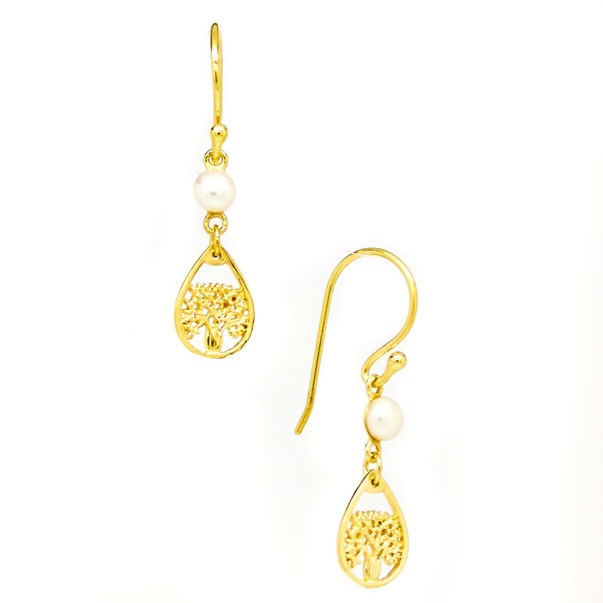 small boab tree of life earrings with pearl in gold