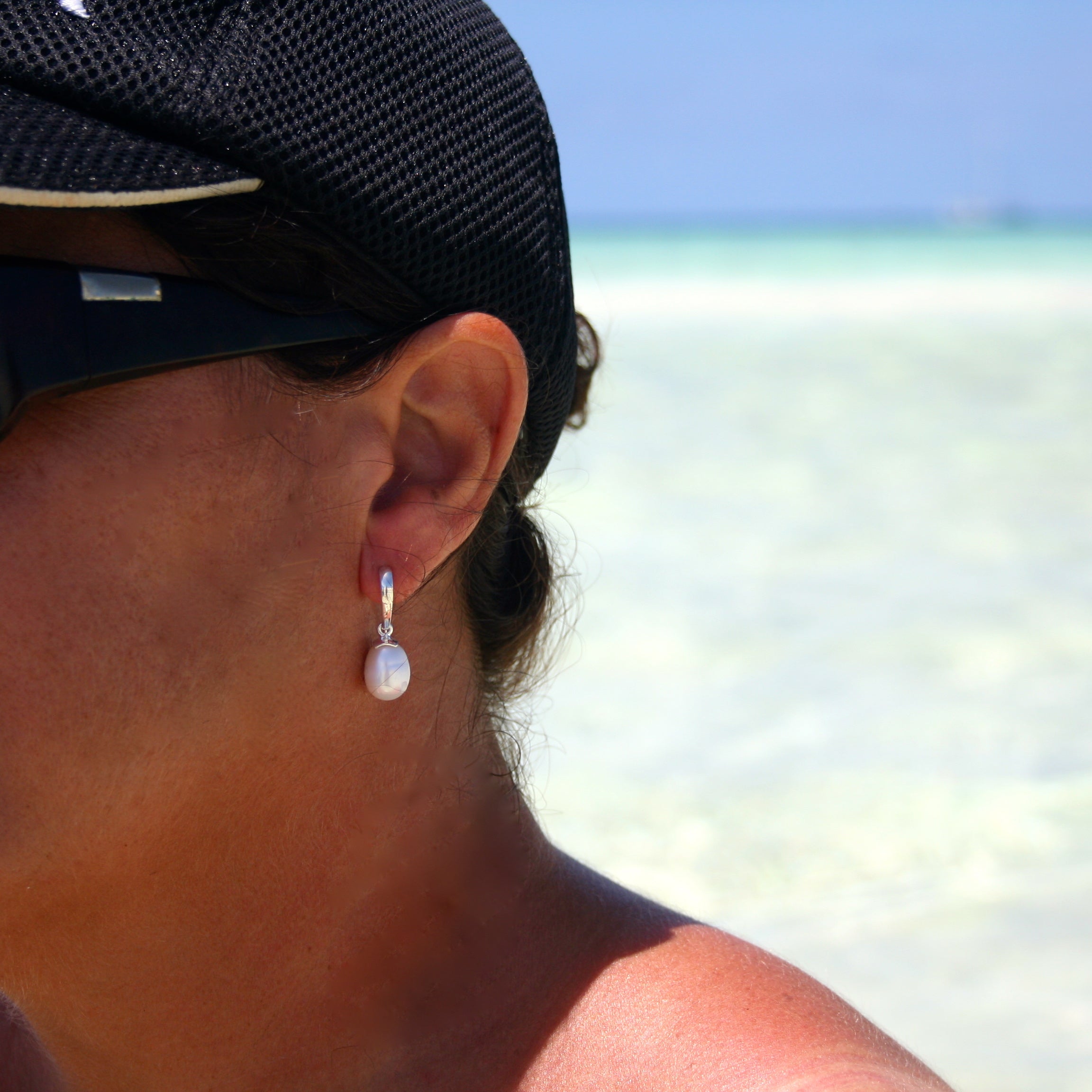 pearl silver hook earrings