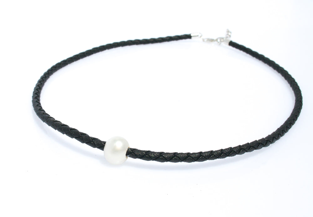 JOSIE PEARL BLACK BRAID NECKLACE