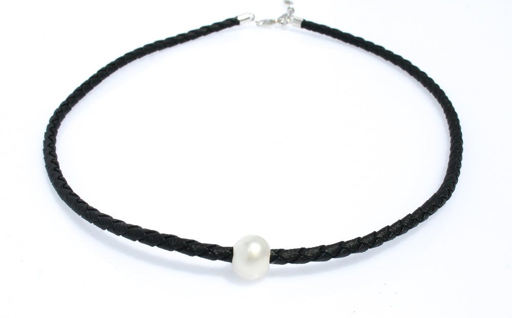 JOSIE PEARL BLACK BRAID NECKLACE