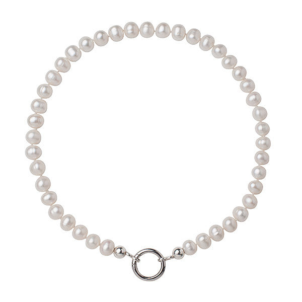 PEARL KNOTTED NECKLACE WITH STERLING SILVER CLASP