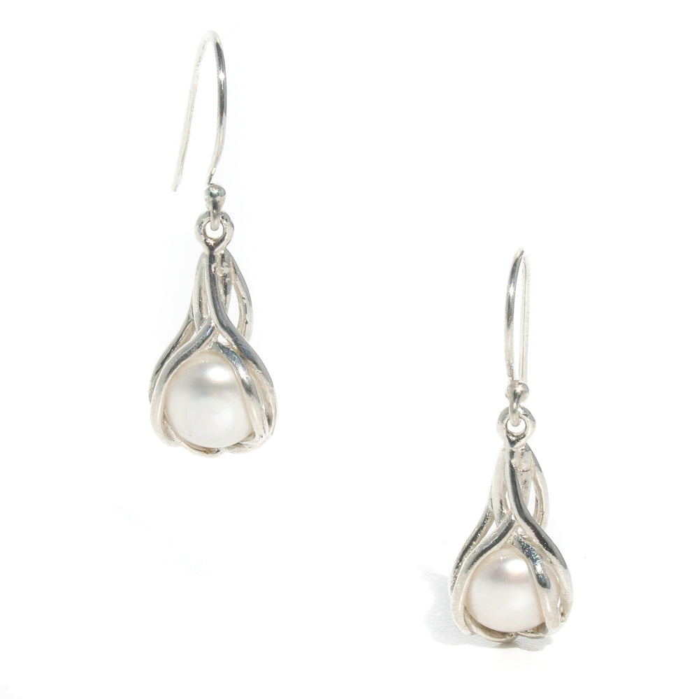 pearl hook earrings silver encased