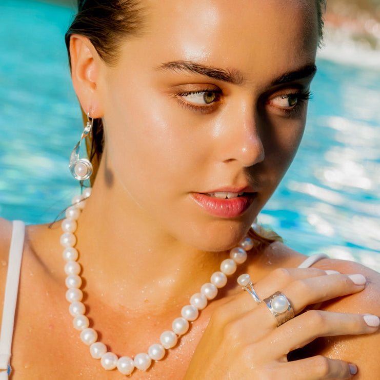 bold silver pearl earrings