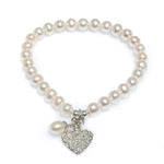 PEARL BRACELET WITH STERLING SILVER FILAGREE HEART & PEARL CHARM