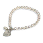 PEARL BRACELET WITH STERLING SILVER FILAGREE HEART & PEARL CHARM