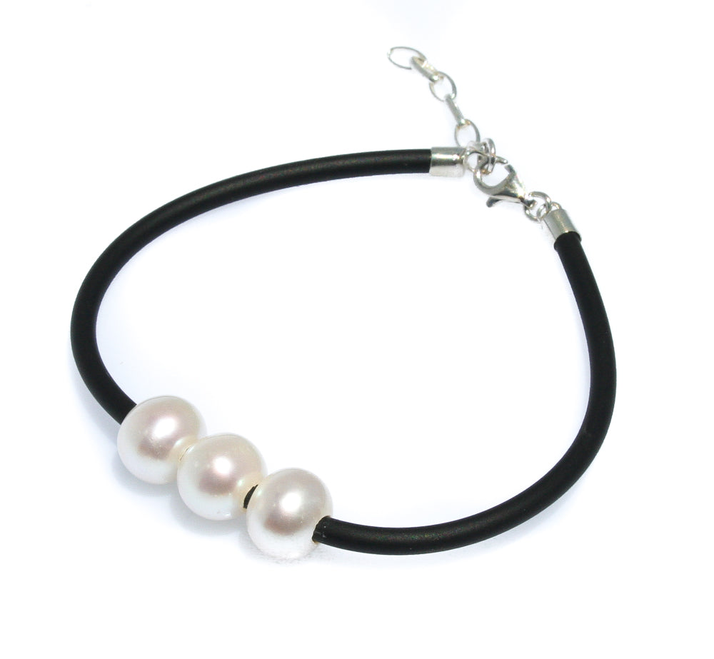 SALLY TRIPLE PEARL NEOPRENE BRACELET WITH STERLING SILVER CLASP