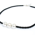 TARRYN TRIPLE PEARL BLACK BRAID NECKLACE