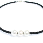 TARRYN TRIPLE PEARL BLACK BRAID NECKLACE