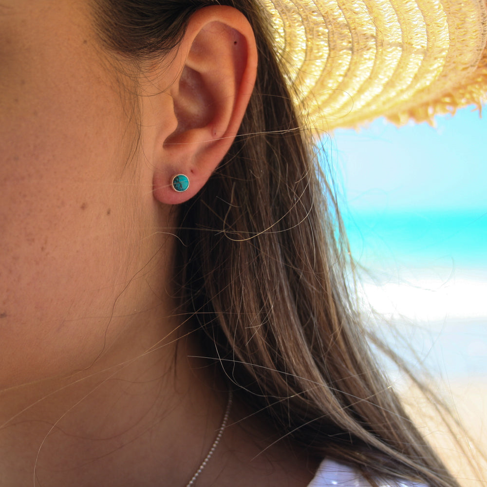 4mm turquoise studs set in silver