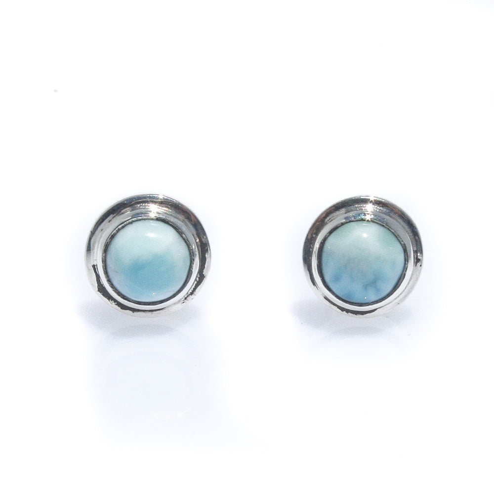 round dainty silver LARIMAR STUDS