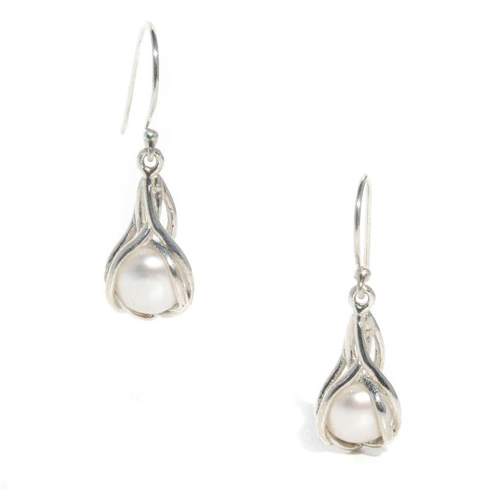 elegant pearl hook earrings with silver detail