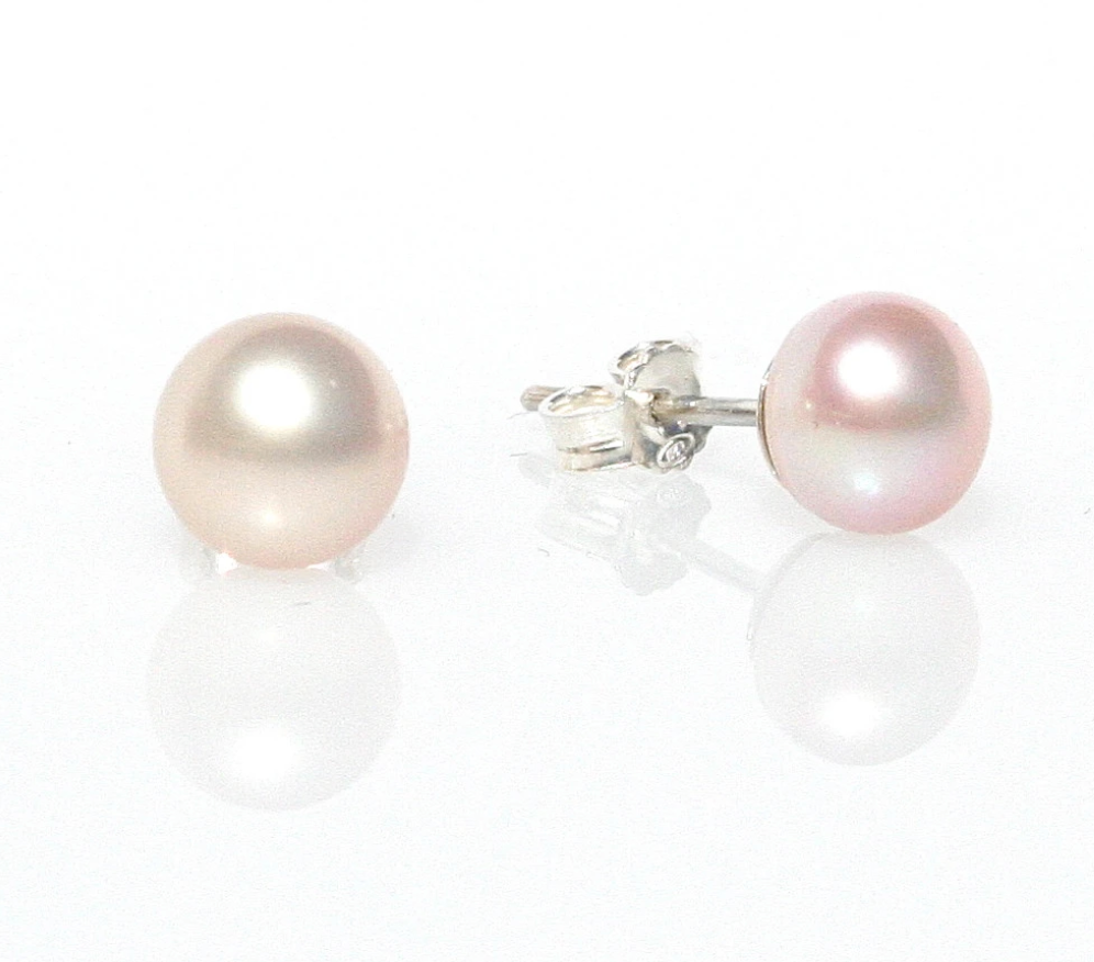 dainty pink pearl studs