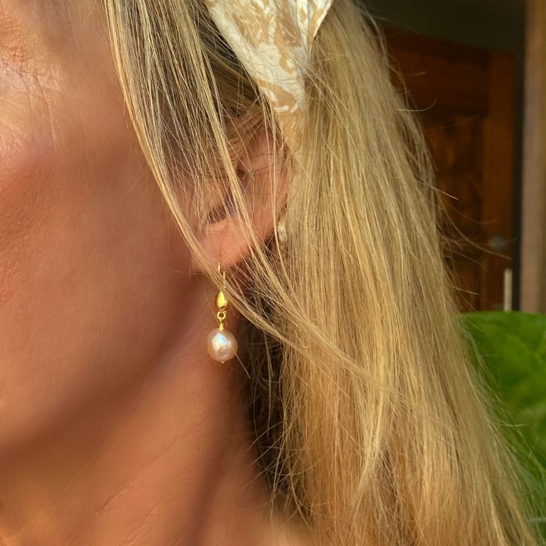 pink keshi hook earrings gold