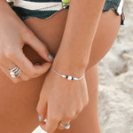 dainty silver chain bracleet with pearls and black agate gemstones