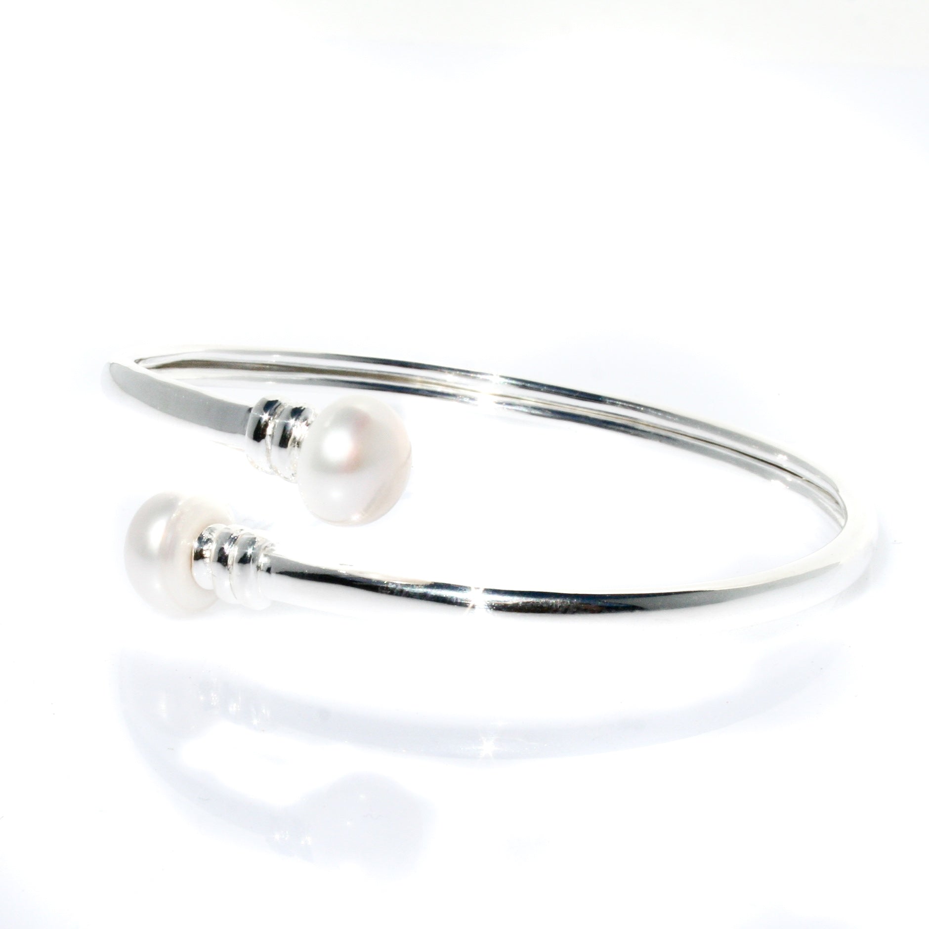 spiral wrap silver pearl bracelet 