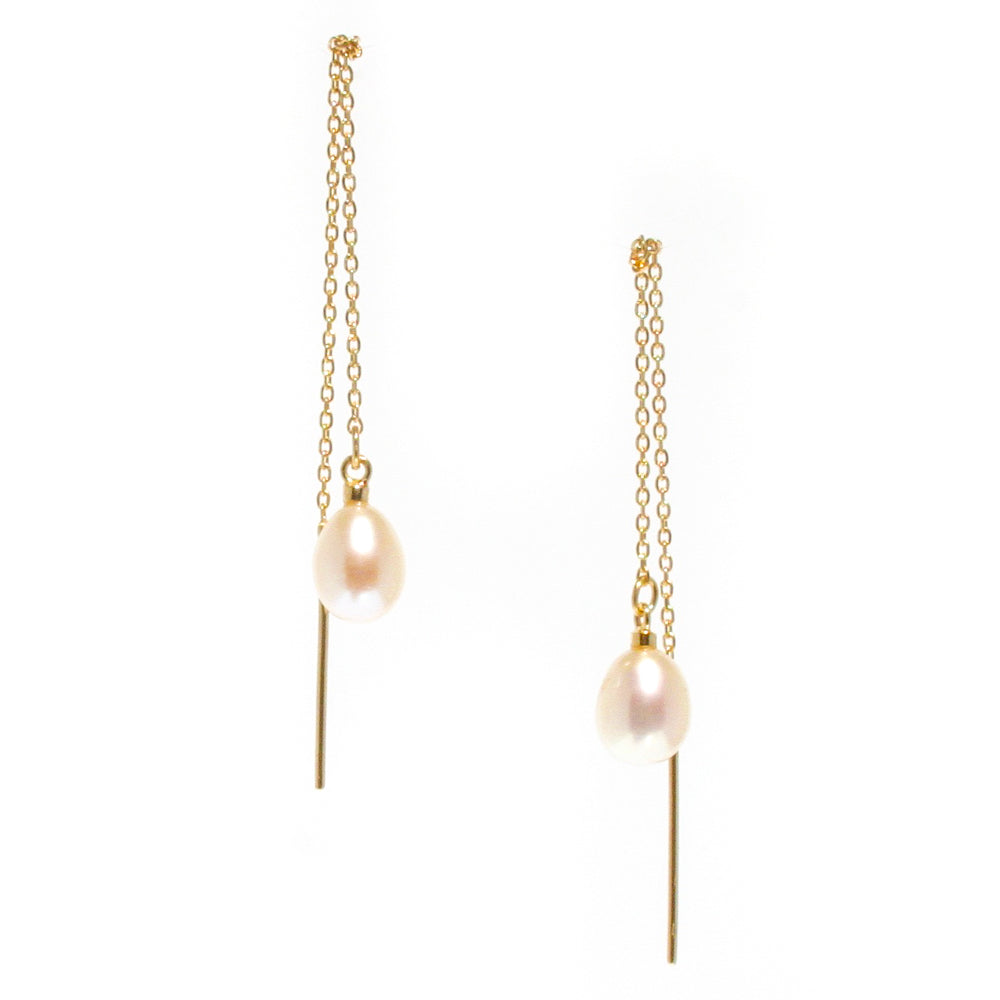 gold pearl thread earrings